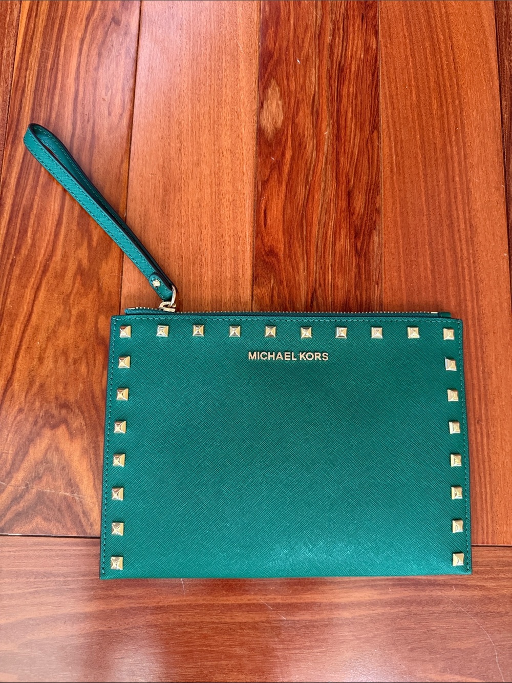 Michael Kors Emerald Green Studded Wristlet Clutch
